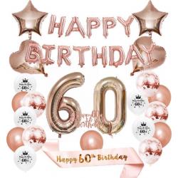 Joya Beauty® 60 Jaar Rose Goud Verjaardag Versiering | Feest Decoratie | Helium, Latex & Papieren Confetti Ballonnen